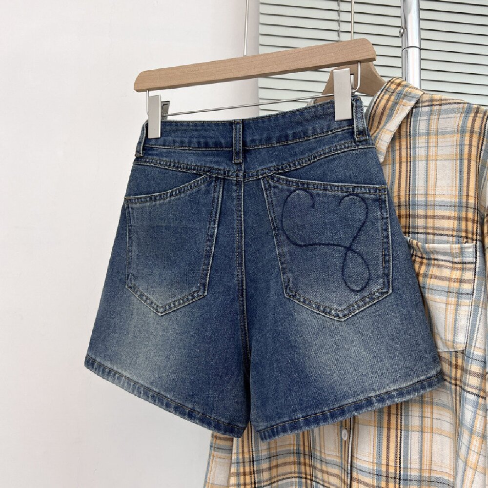 Denim Shorts Women - Shorts Jeans Feminino Vintage Bordado Cintura