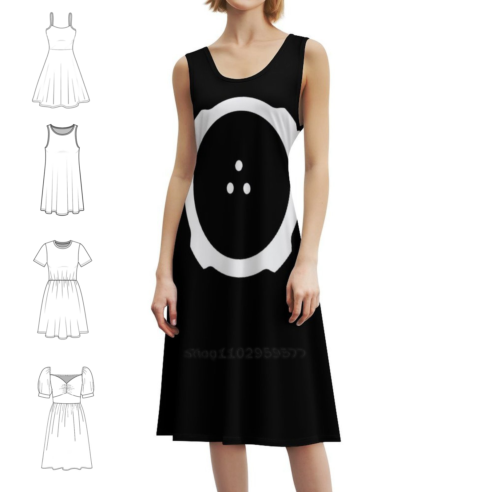 Smocked Dress Women - Fantasma na concha design mínimo versão