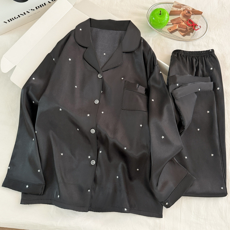 Women'S Fashion Pajamas - Moda simples estrela preto gelo seda
