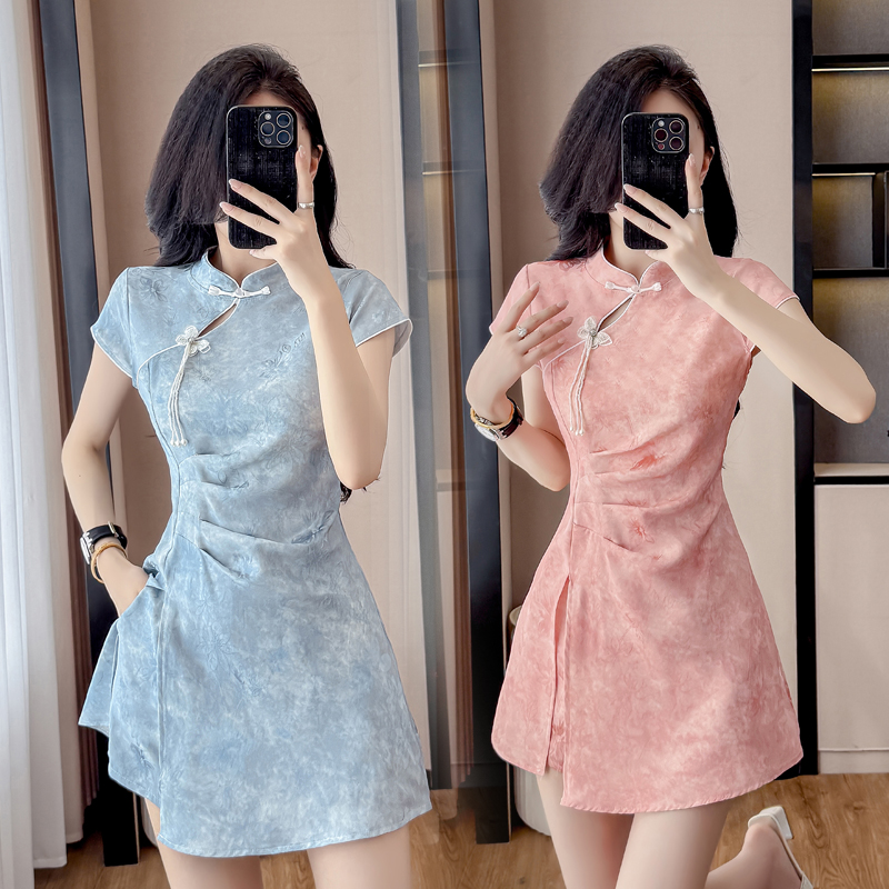 Ruched Dress Mini - Novo Conjunto Cheongsam Estilo Chinês: Vestido