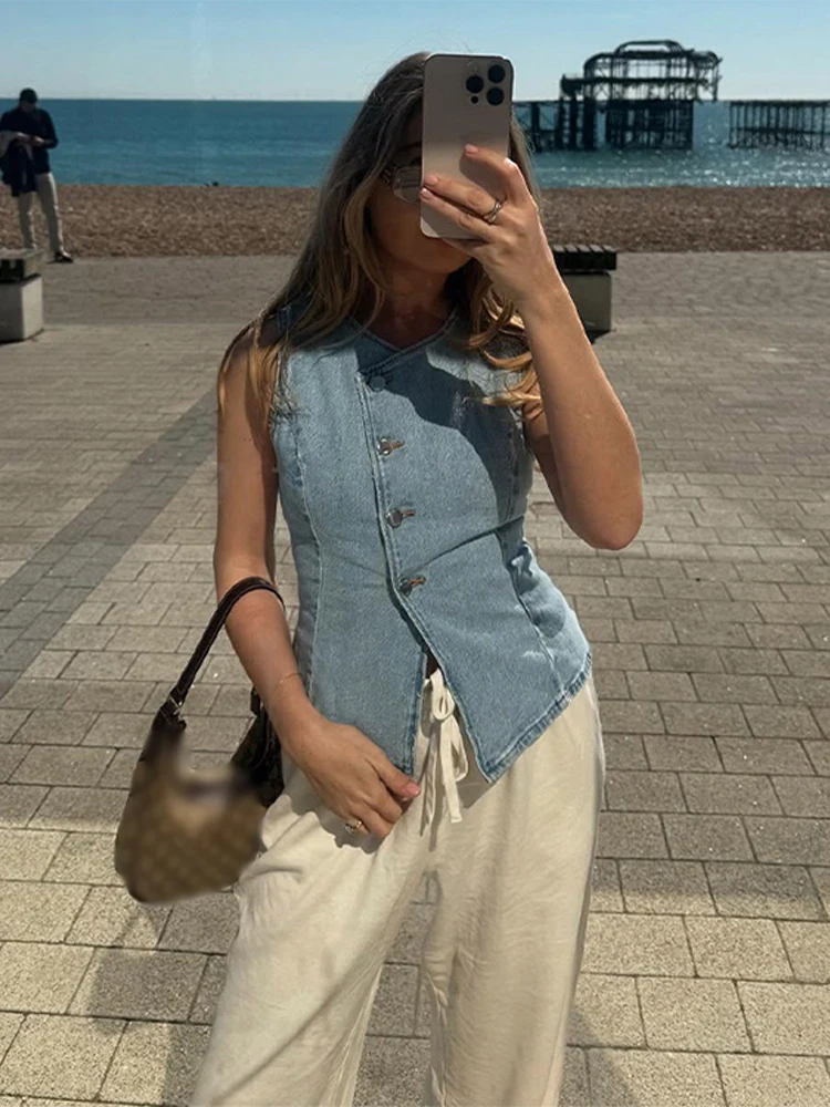 Cpsymym elegante denim colete  - Denim Shorts Women avaliação e preço