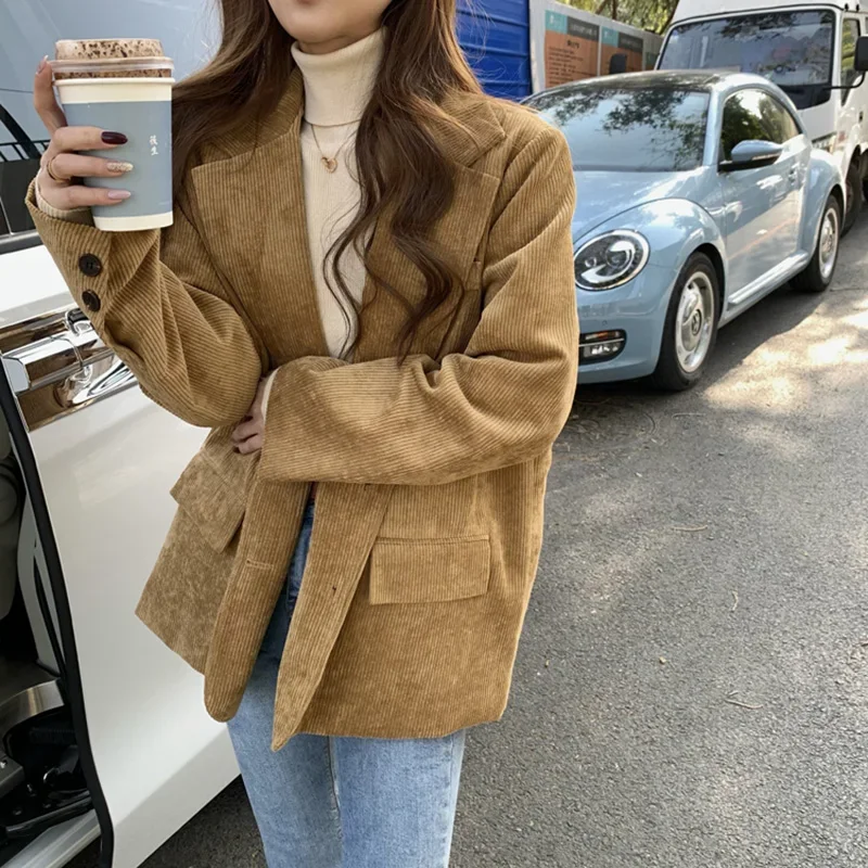 Novo corduroy grosso solto bla - Blazer Women Oversized avaliação e preço
