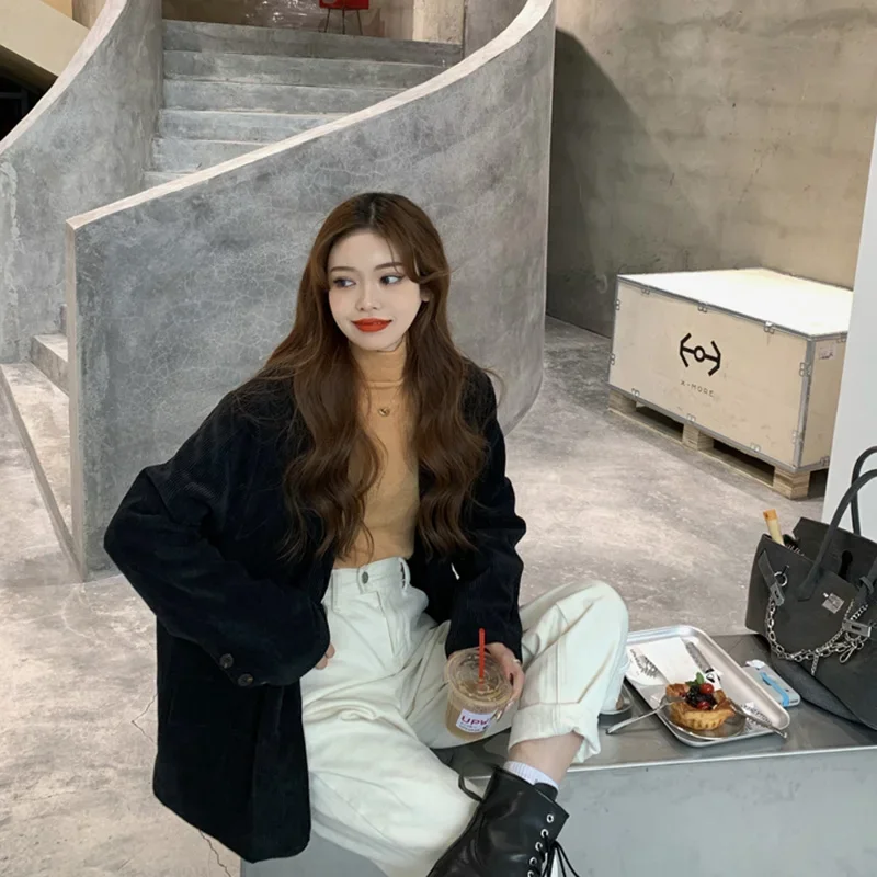 Novo corduroy grosso solto bla - Blazer Women Oversized avaliação e preço