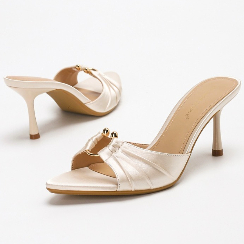 Anel de metal plissado cetim e - Women'S Fashion Brand Shoes avaliação e preço