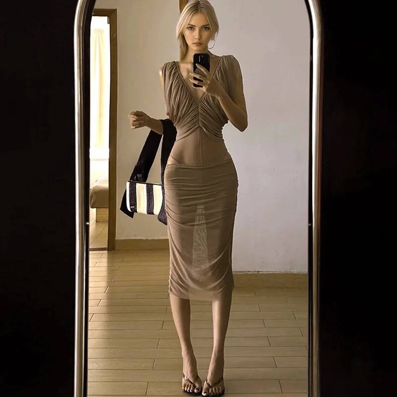 Vestido de chiffon francês fem - Ruched Dress Mini avaliação e preço